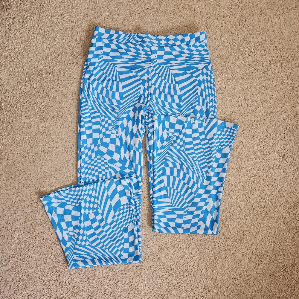 Wild Fable Blue and White Warped Checkered Flare Pants